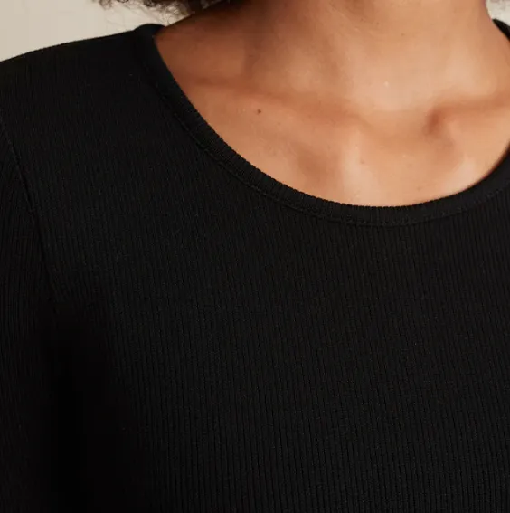Lexi Rib Long Sleeve Midi Dress - Black