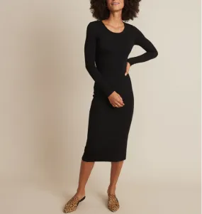 Lexi Rib Long Sleeve Midi Dress - Black