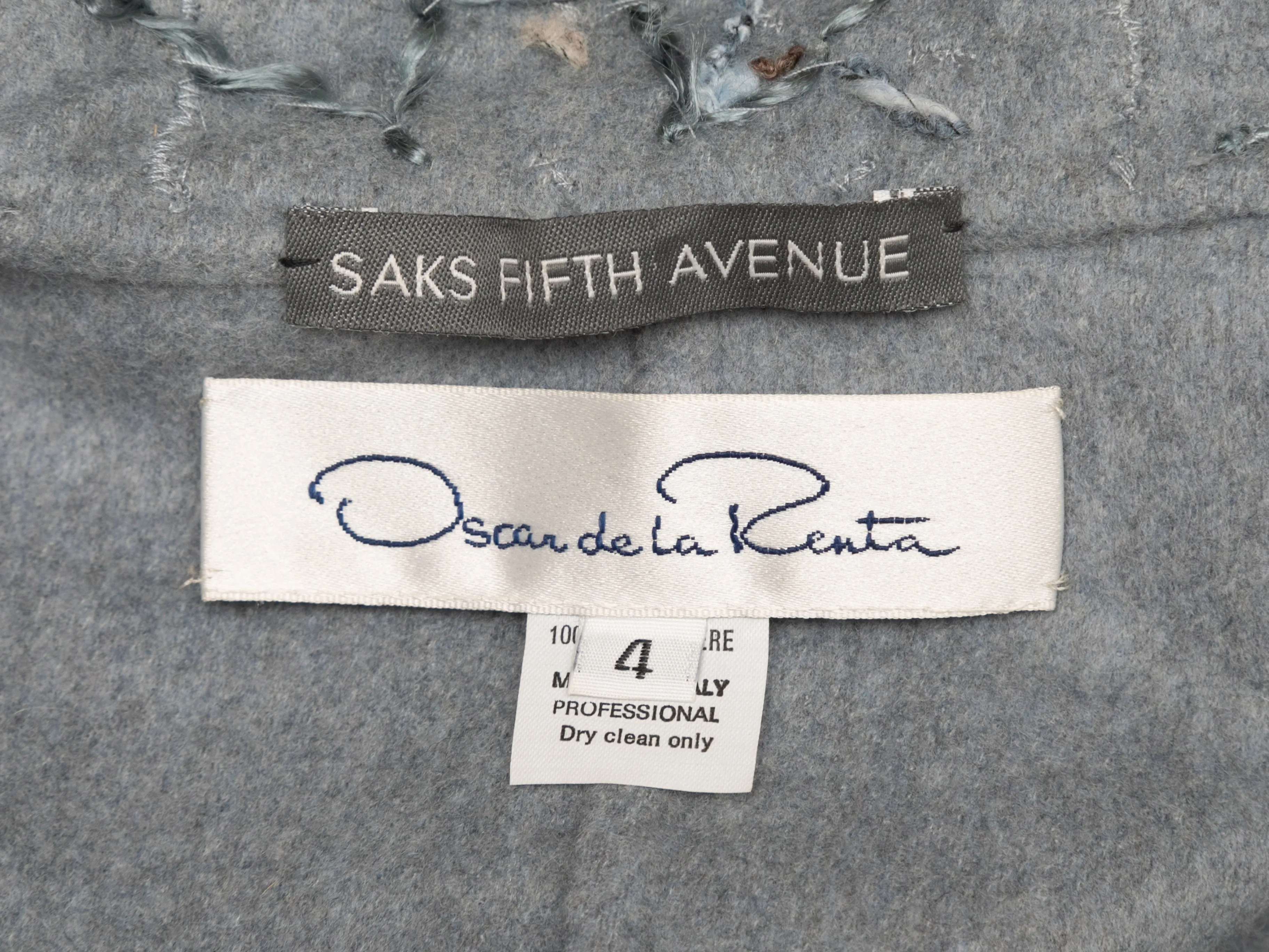 Light Blue & Grey Oscar de la Renta Wool & Cashmere Skirt Suit Size UK 4,8