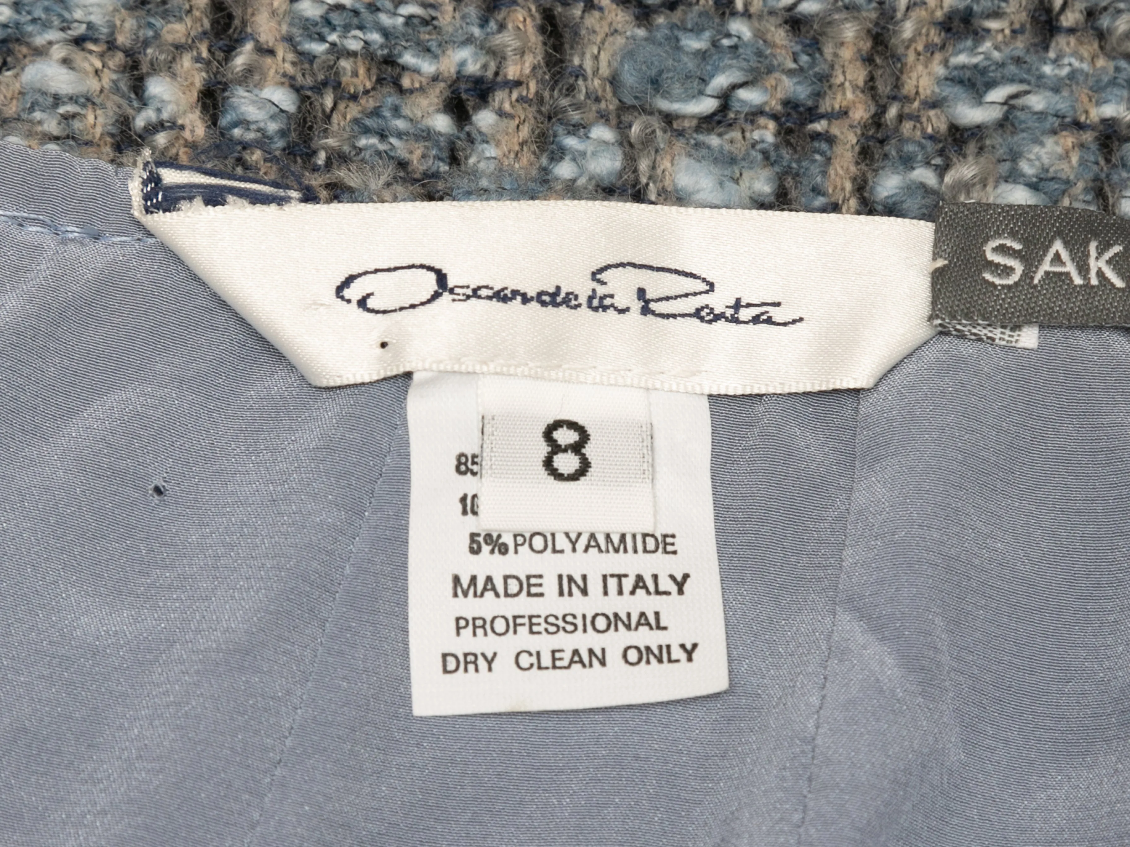 Light Blue & Grey Oscar de la Renta Wool & Cashmere Skirt Suit Size UK 4,8