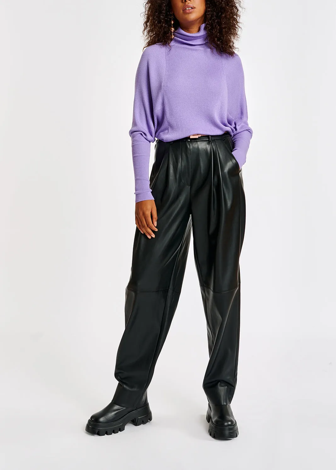 Lilac batwing-sleeve turtleneck sweater
