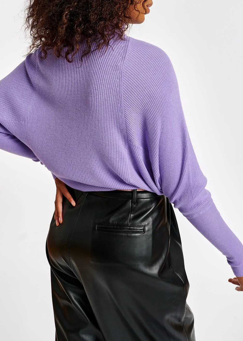 Lilac batwing-sleeve turtleneck sweater