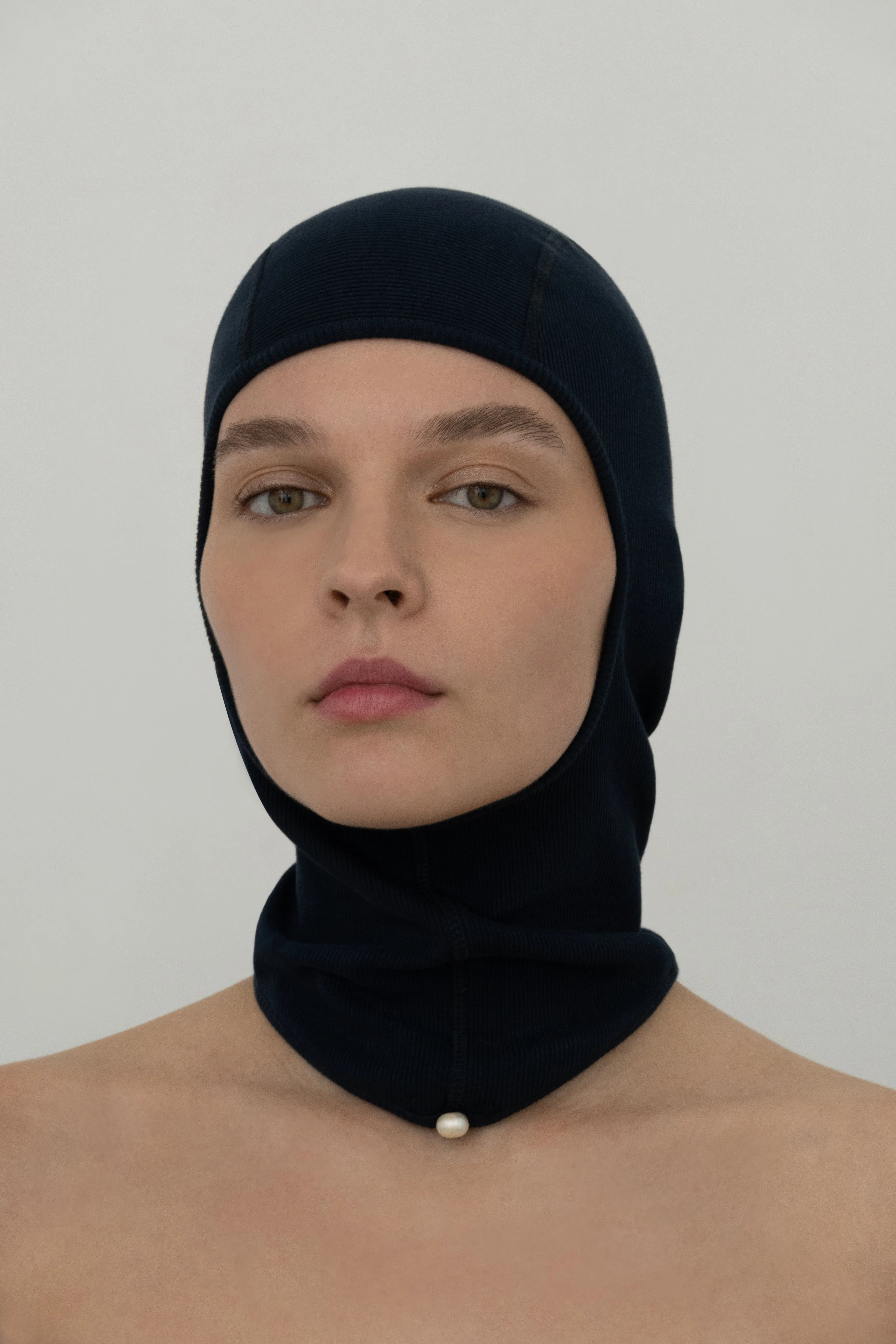 Lilith Balaclava in Organic Cotton with Natural Pearl in Ocean Blue LIMITED EDITION