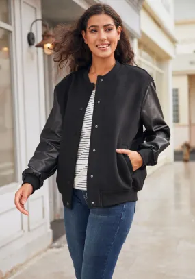 LuxeWool Varsity Jacket (Black)