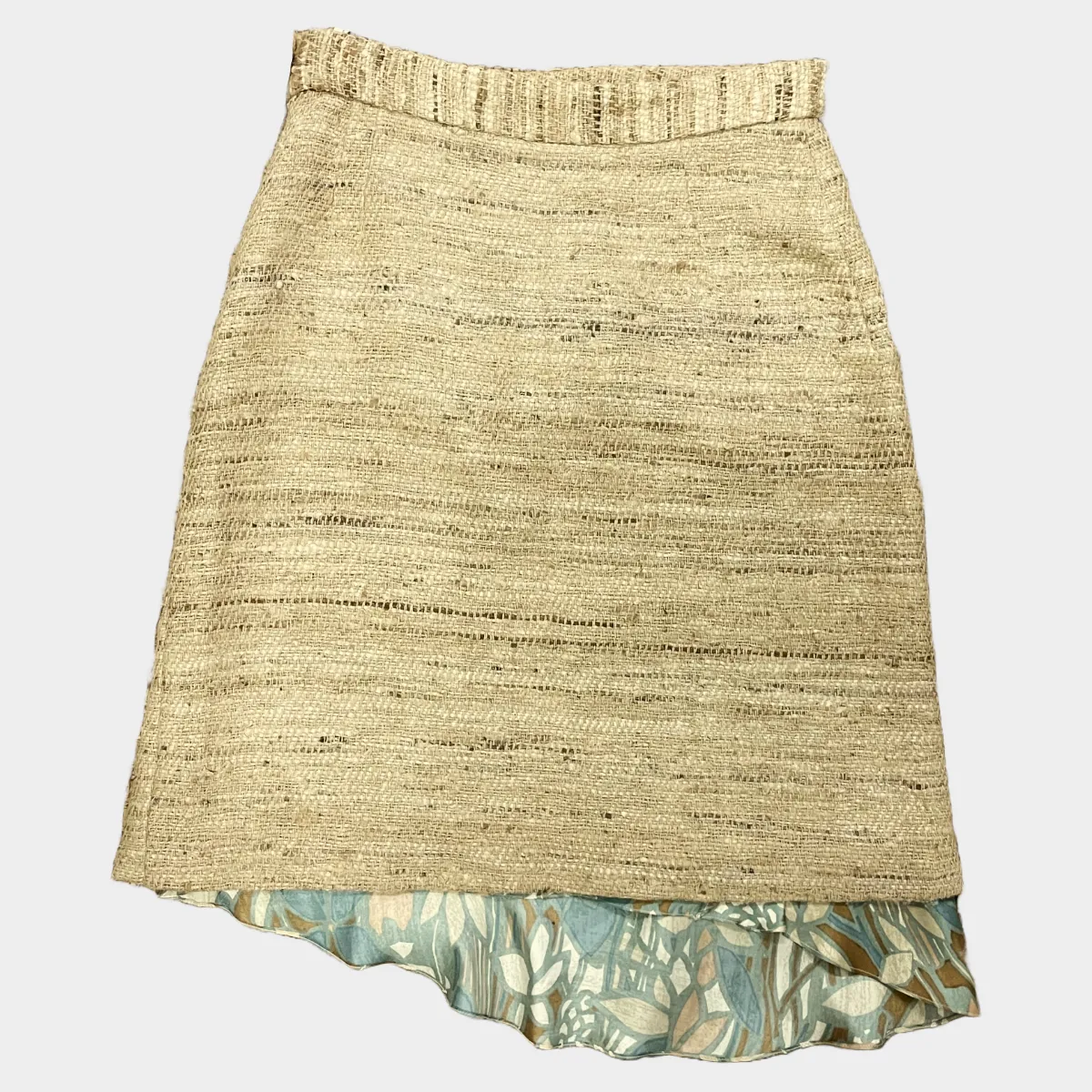 MARNI beige and green flower print silk tweed double layered skirt