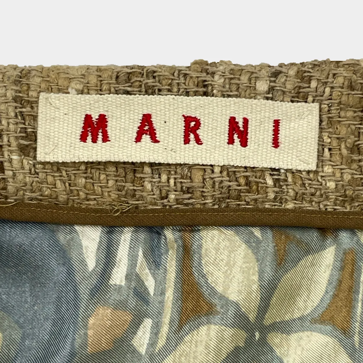 MARNI beige and green flower print silk tweed double layered skirt