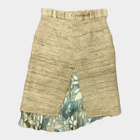 MARNI beige and green flower print silk tweed double layered skirt