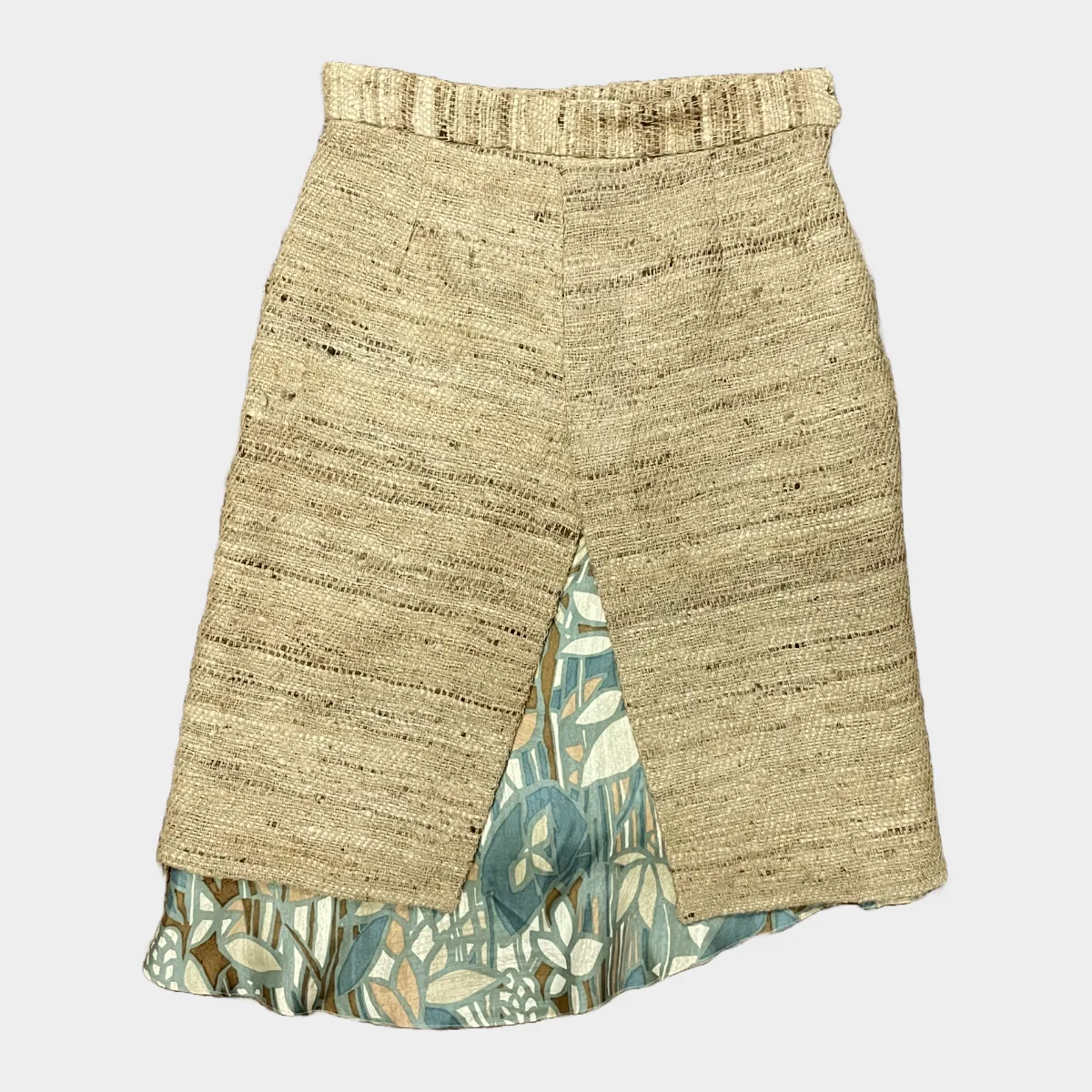 MARNI beige and green flower print silk tweed double layered skirt