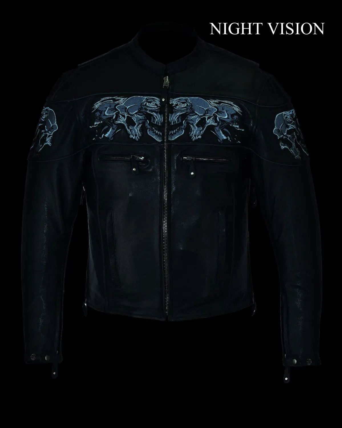 Men's Leather Concealed Carry Jacket with Reflective Skulls