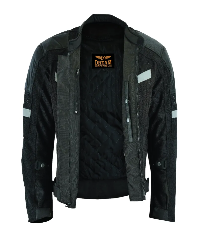 Mens Motorcycle Perforated Textile Reflective Mesh Riding 3 Season Jacket with amors
