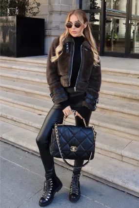 Mollie khaki faux fur aviator jacket