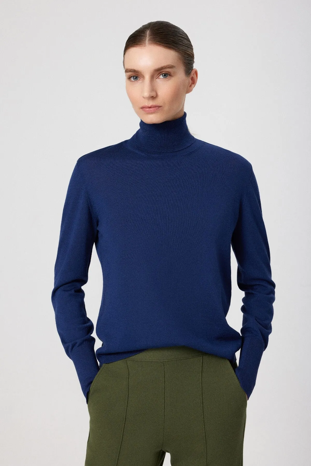 Navy Blue Turtleneck Long Sleeve Sweater