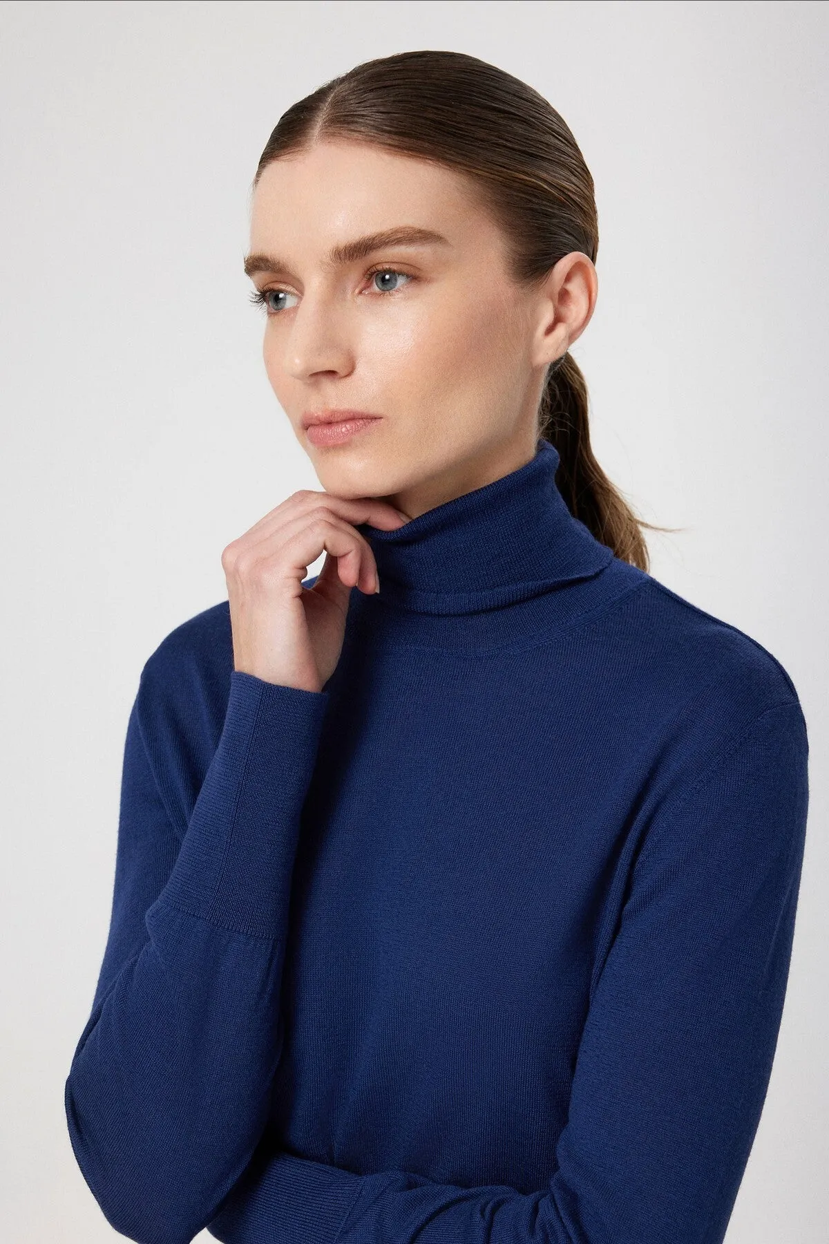 Navy Blue Turtleneck Long Sleeve Sweater