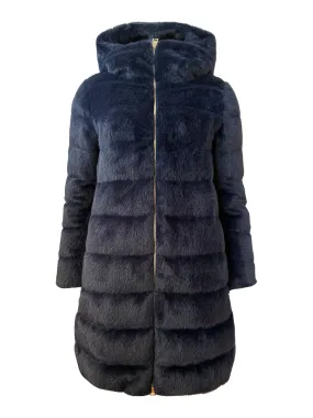 Navy Faux Fur Midi Length Coat - last one size 42