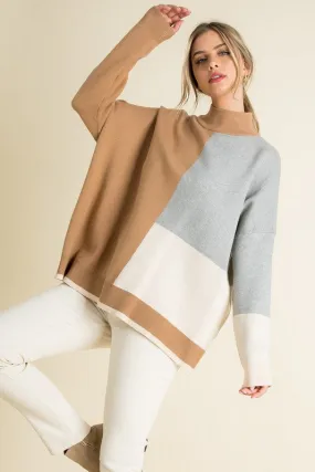 Neutral Colorblock Turtleneck Sweater