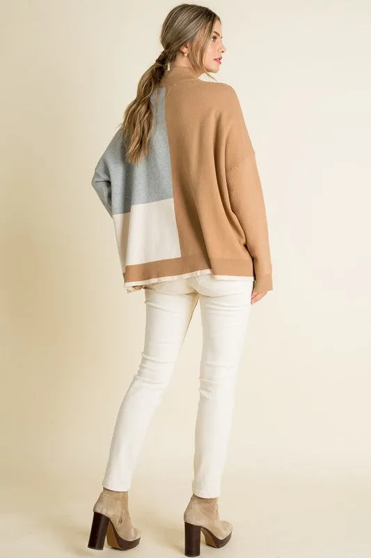 Neutral Colorblock Turtleneck Sweater