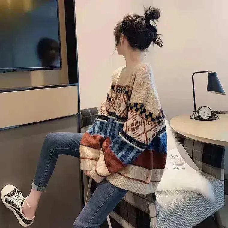 New Trendy Winter Woolen Knitted Jacquard Pullover sweater for women
