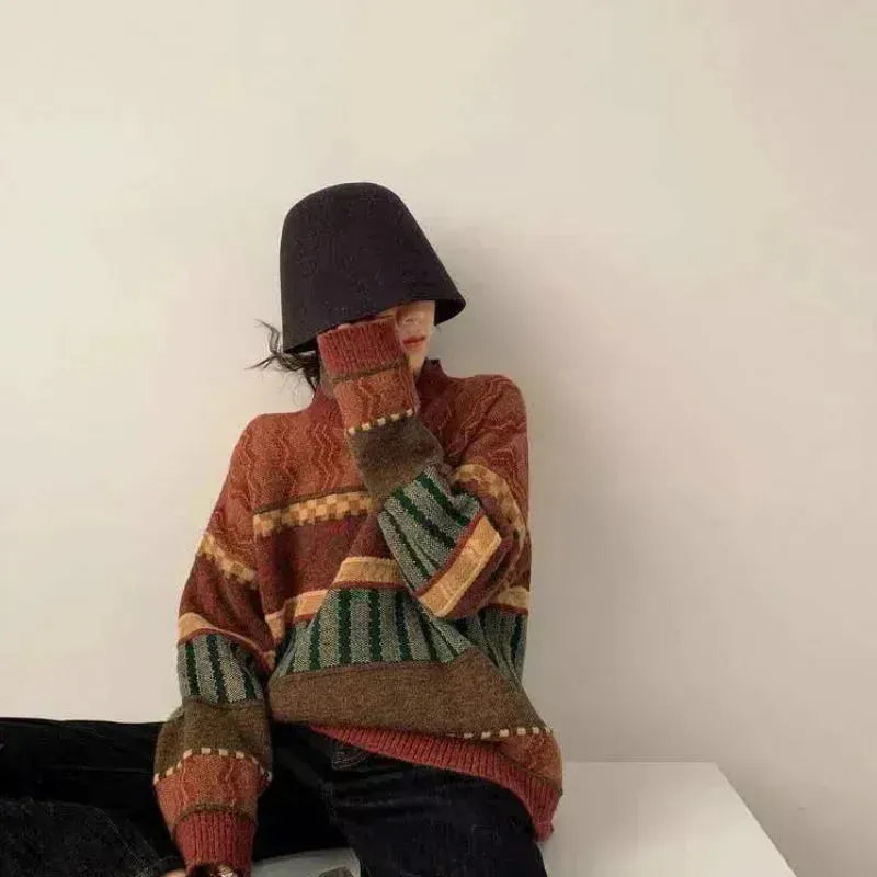 New Trendy Winter Woolen Knitted Jacquard Pullover sweater for women