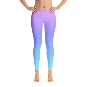 Ombre Violet Pink Blue Leggings, Gradient Tie Dye Printed Yoga Pants Cute Print Graphic Workout Running Gym Fun Designer Gift for Her Activewear