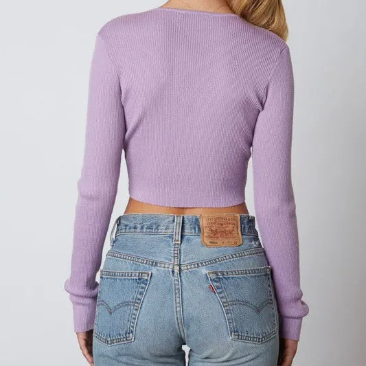 ON MY MIND LILIAC FRONT TIE KNIT TOP