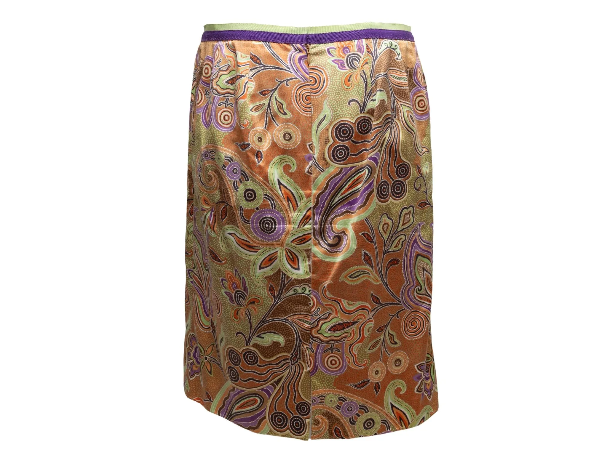 Orange & Multicolor Etro Paisley Print Pencil Skirt Size IT 46