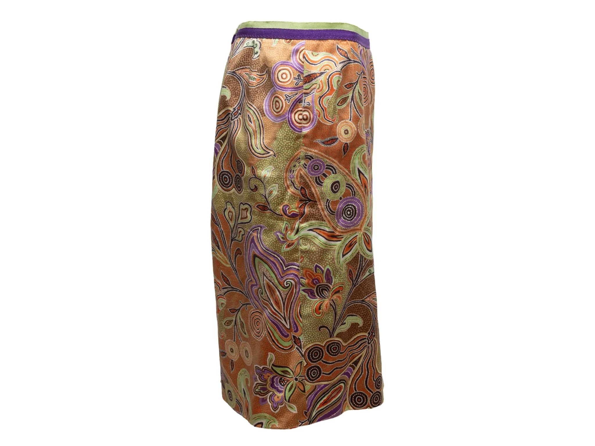 Orange & Multicolor Etro Paisley Print Pencil Skirt Size IT 46