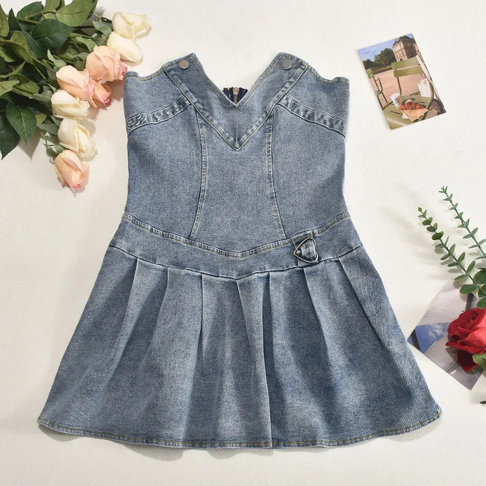 Outside For The Night Strapless Mini Denim Dress