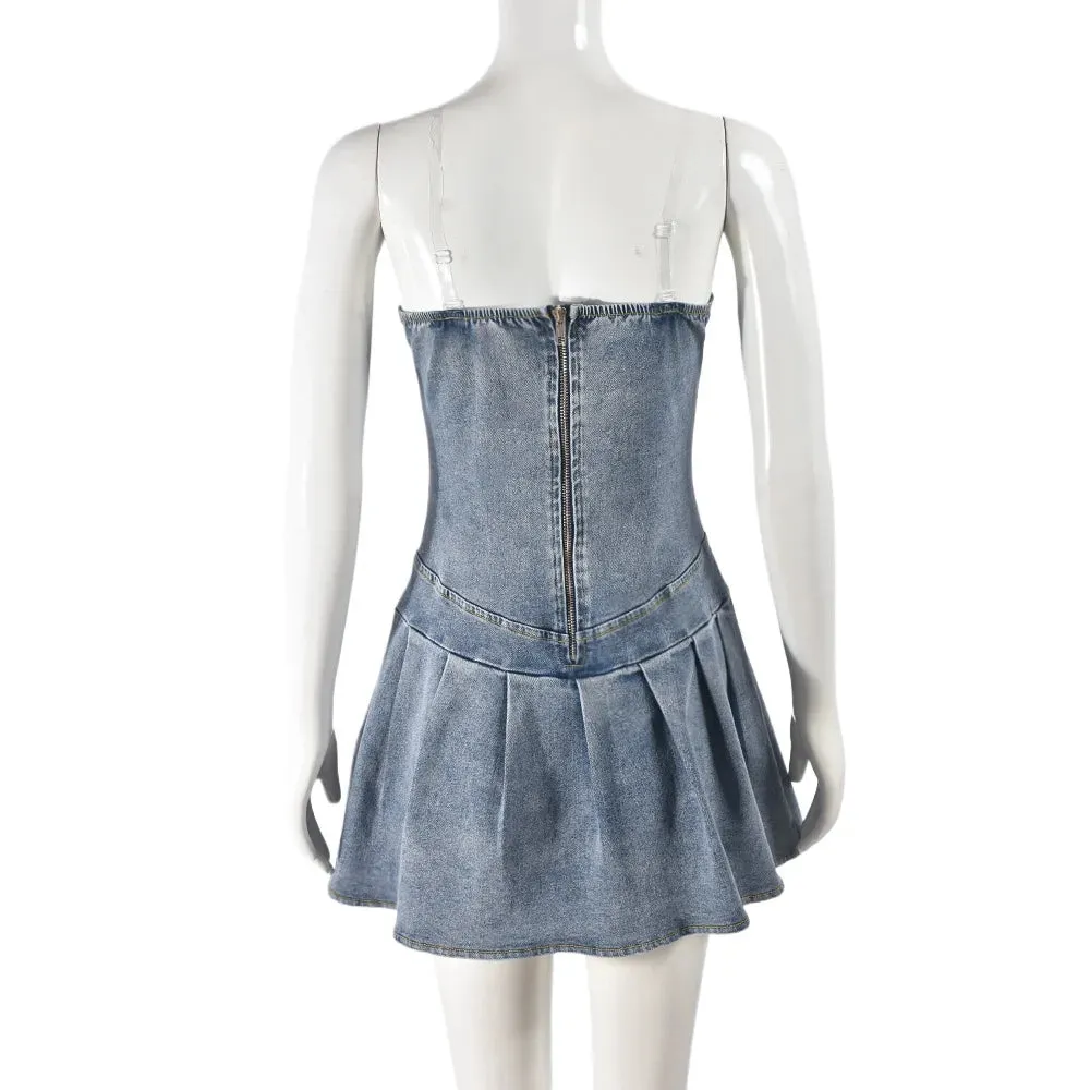 Outside For The Night Strapless Mini Denim Dress