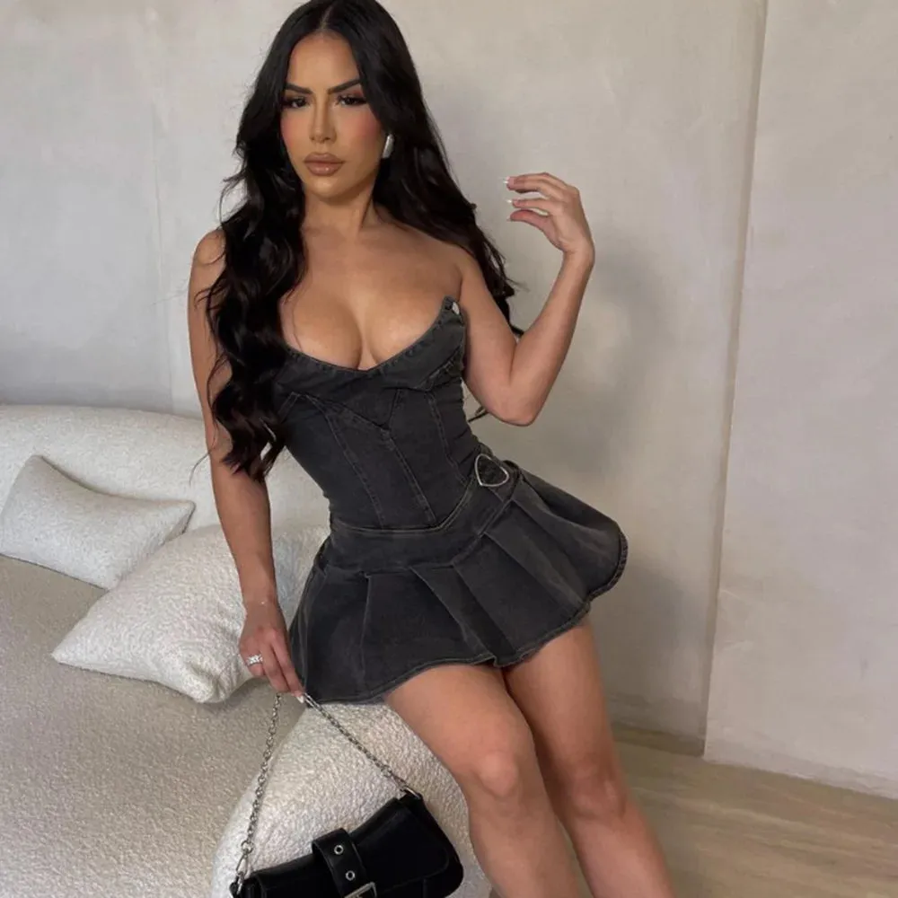 Outside For The Night Strapless Mini Denim Dress