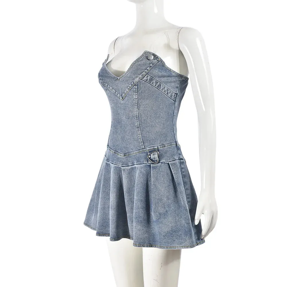 Outside For The Night Strapless Mini Denim Dress