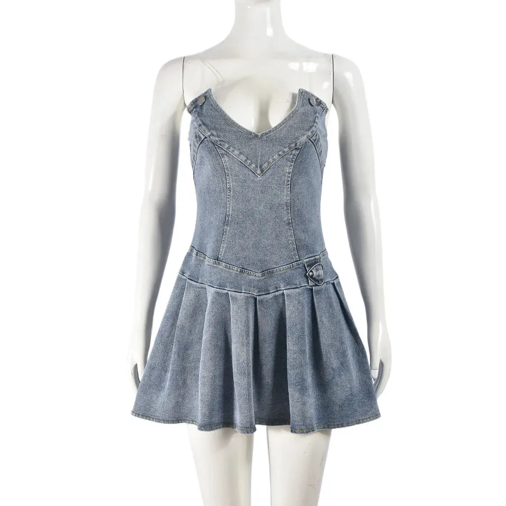 Outside For The Night Strapless Mini Denim Dress