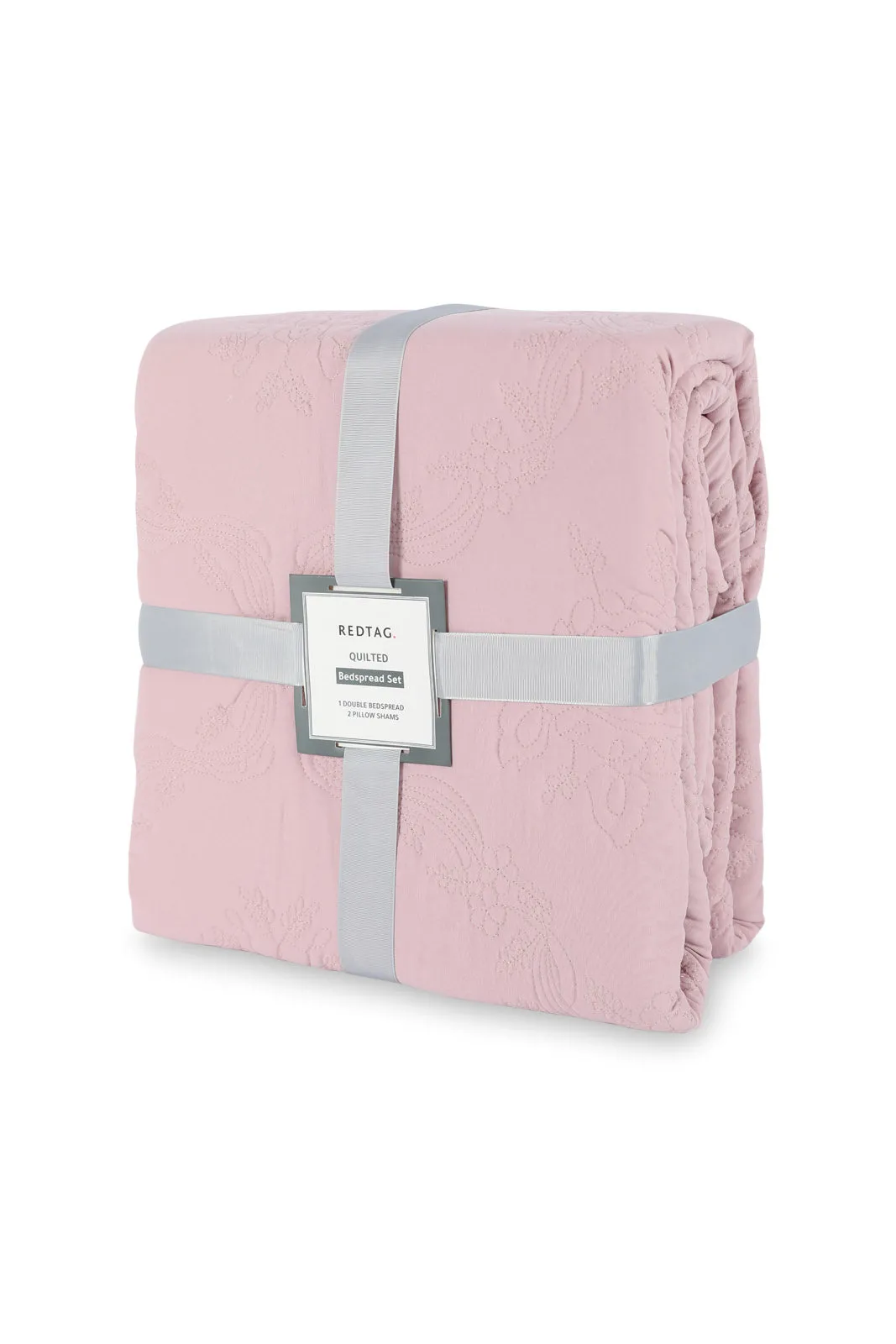 Pink Floral Embroidered Bedspread 3 Pieces (Double Size)