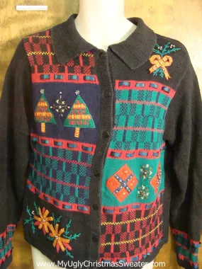 Plaid and Holiday Decorations Funny Christmas Sweater
