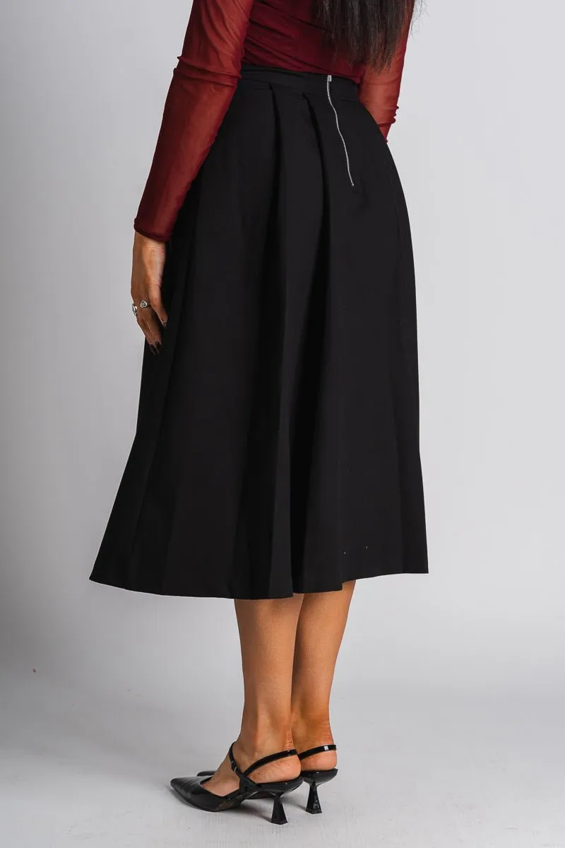 Pleated midi skirt black