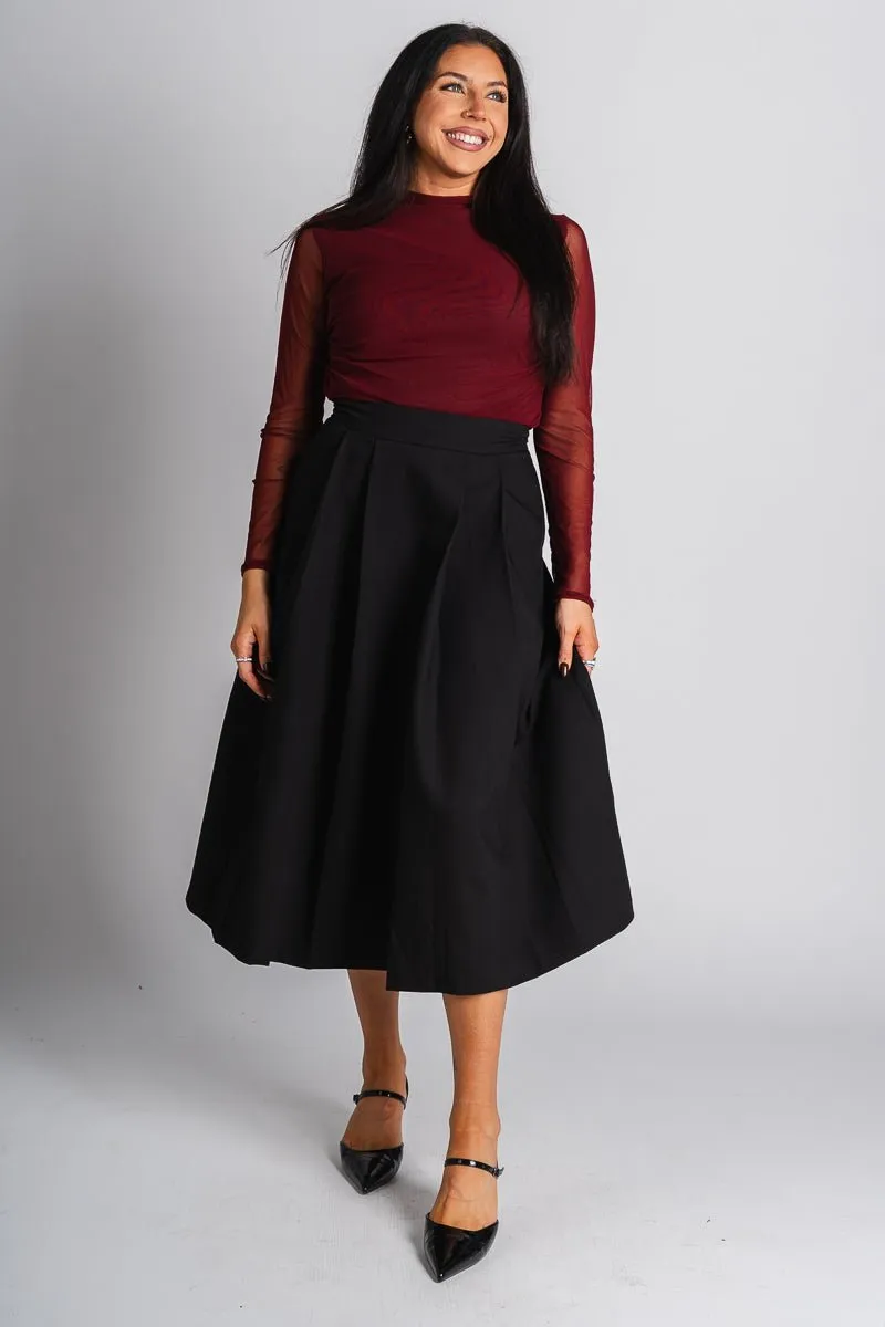Pleated midi skirt black