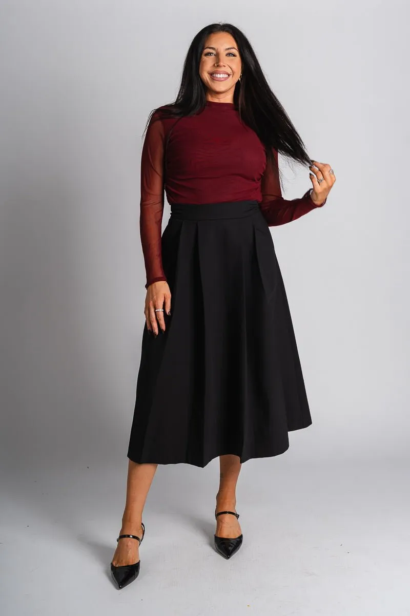 Pleated midi skirt black