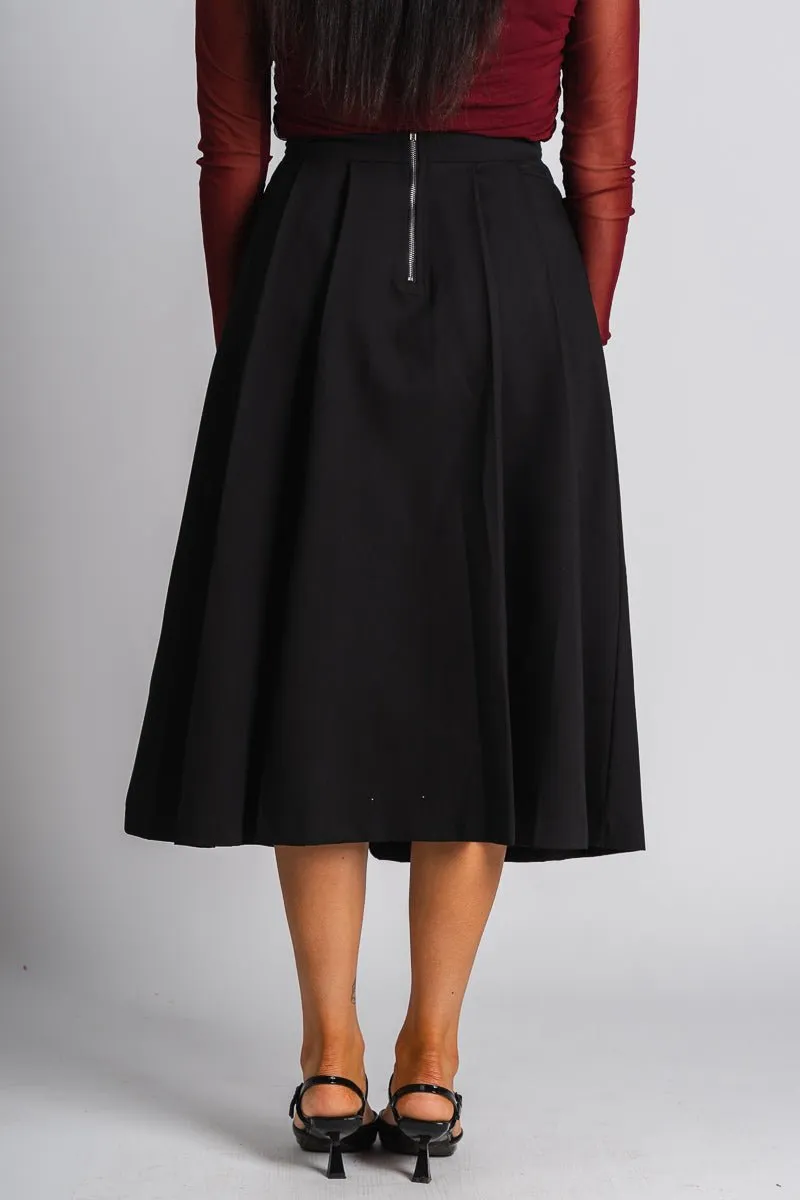 Pleated midi skirt black