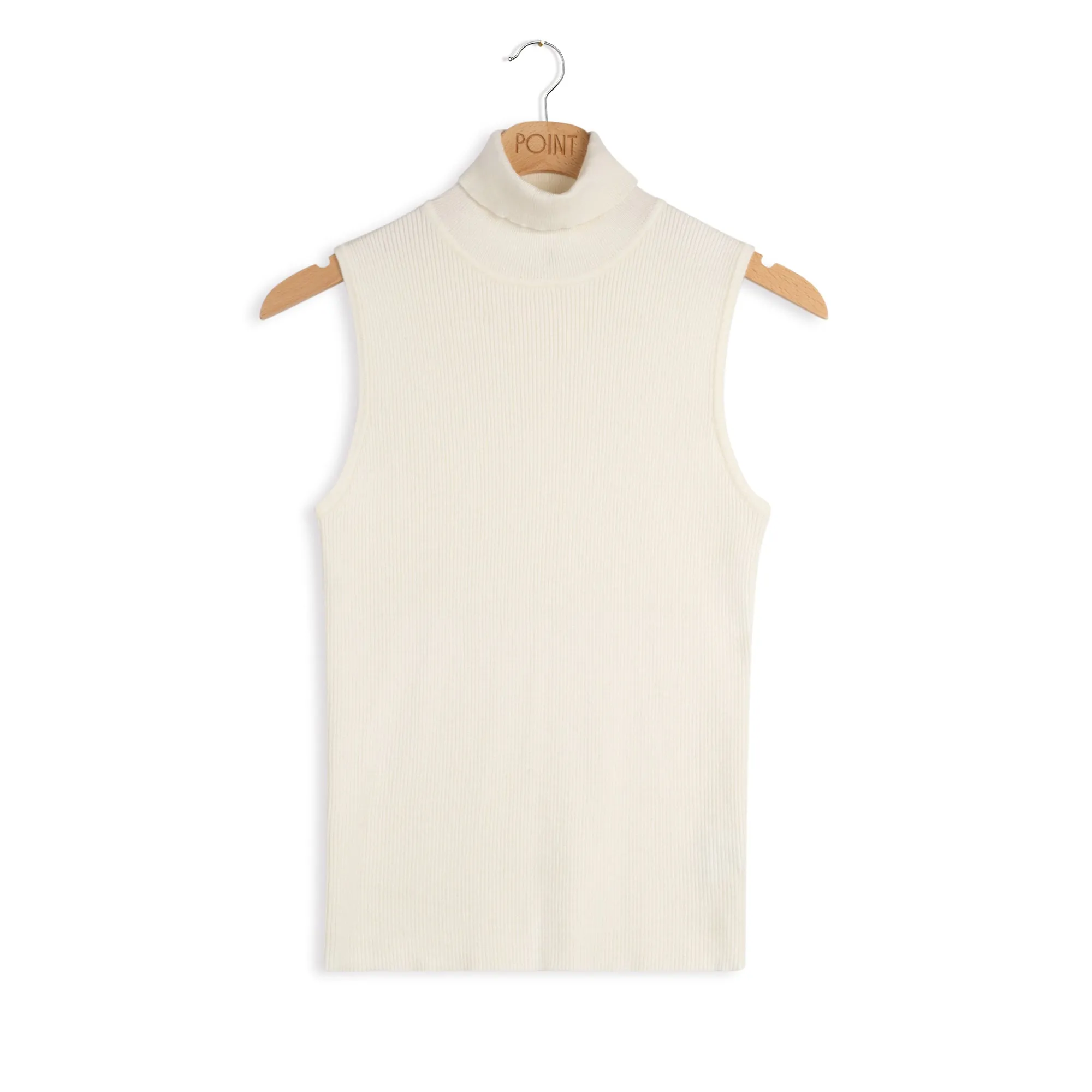Point Sleeveless Ribbed Turtleneck