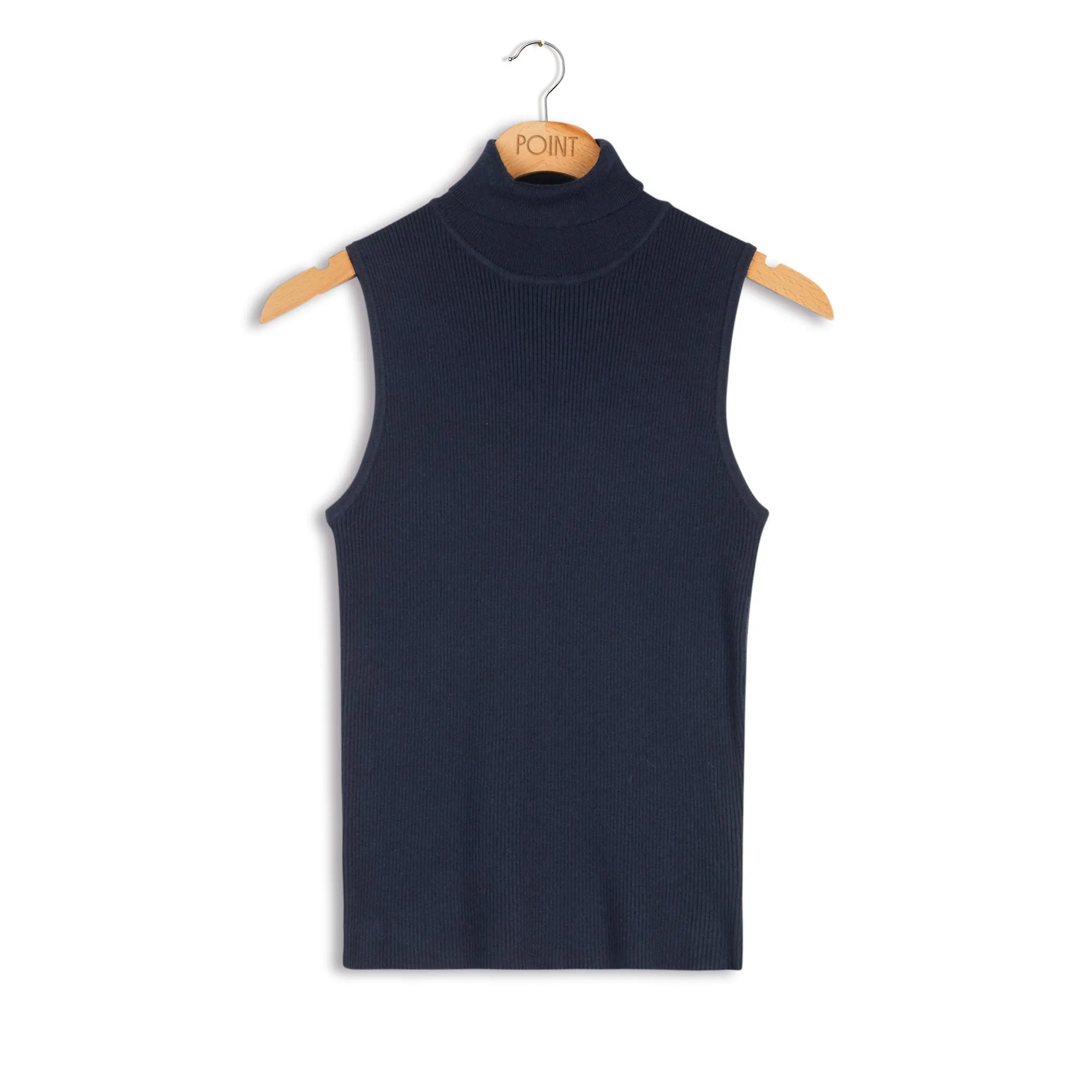 Point Sleeveless Ribbed Turtleneck