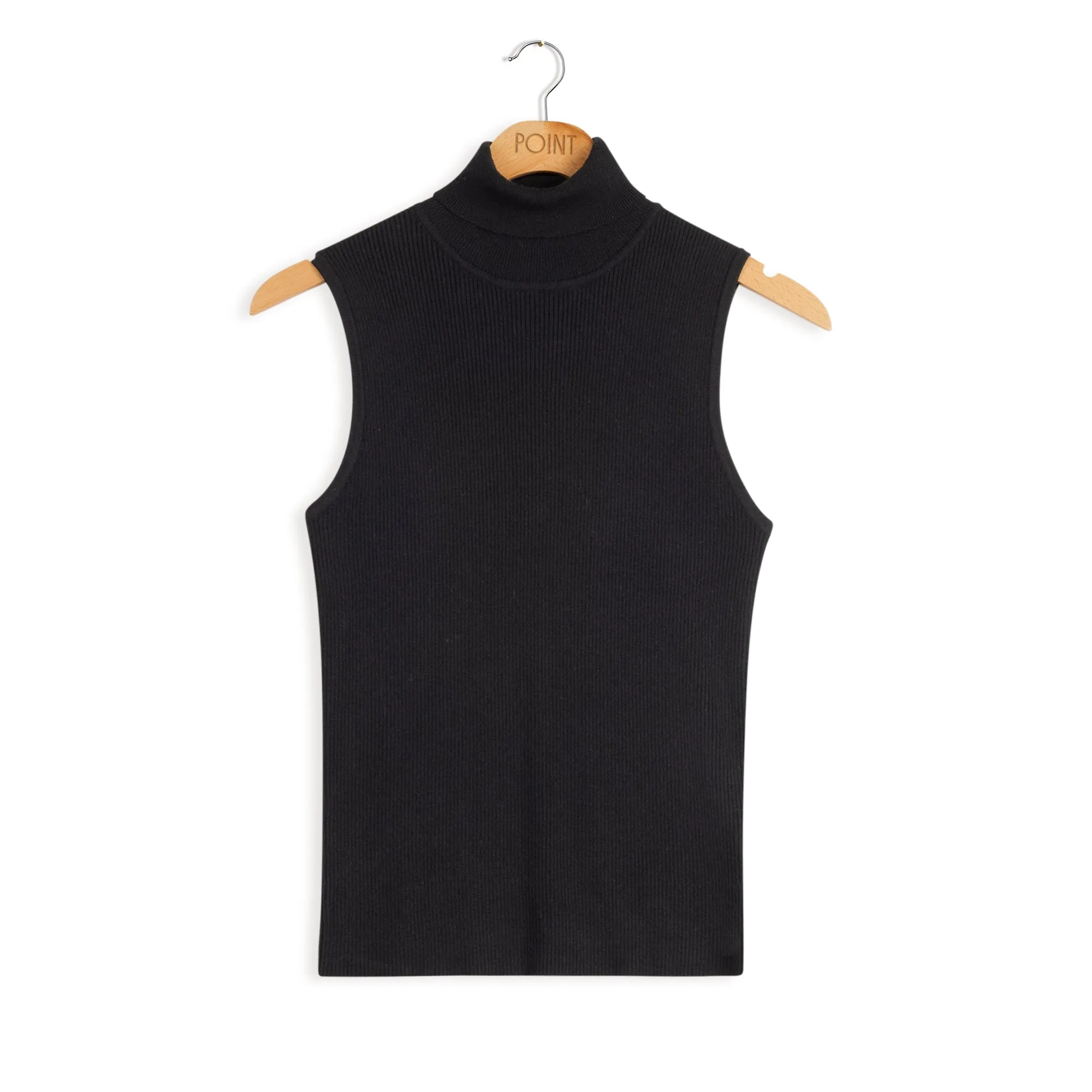 Point Sleeveless Ribbed Turtleneck