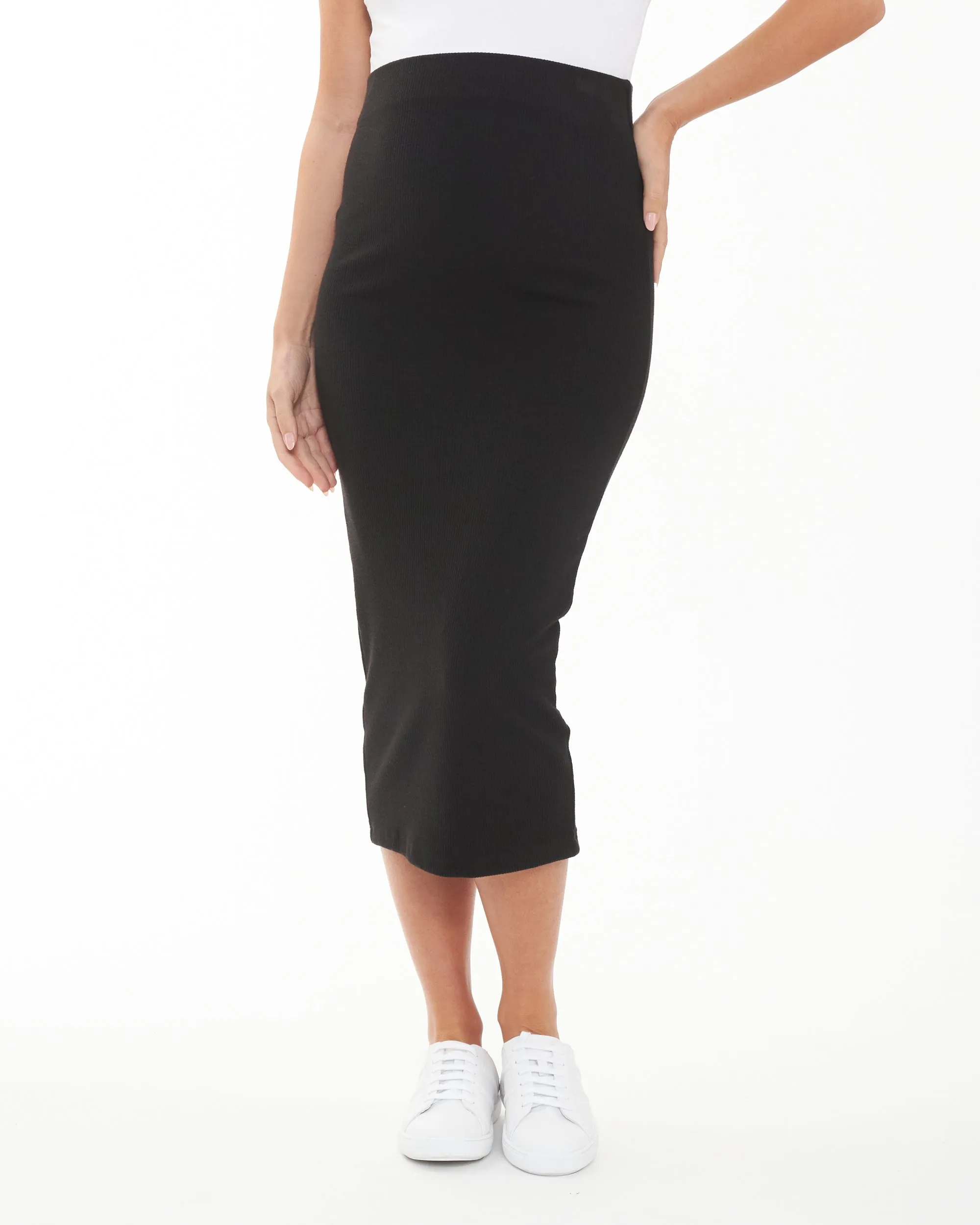 Ribbed Knit Pencil Skirt Black