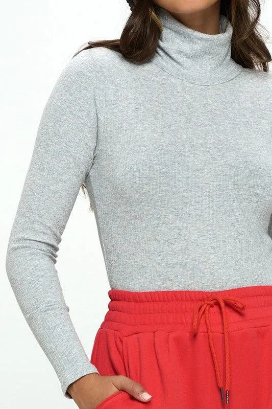 ribbed long sleeve turtleneck bodysuit