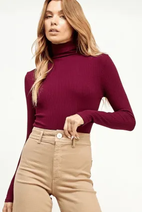ribbed long sleeve turtleneck bodysuit