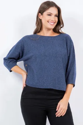 Rounded Hem Bat-Wing Knitted Top