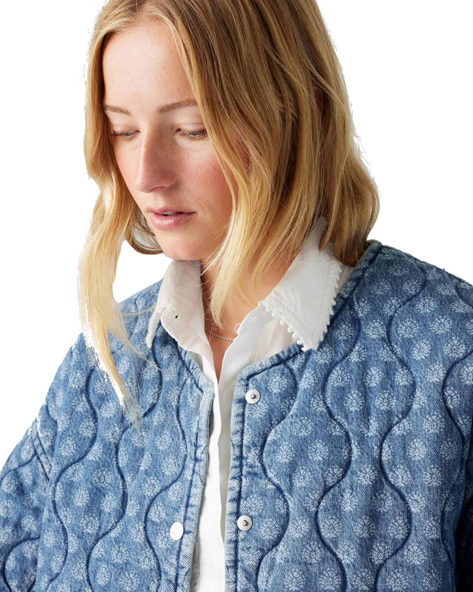 Rumer Quilted Liner Denim Jacket in Geo Denim