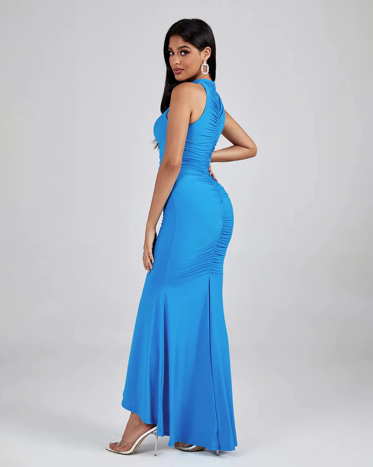 SALLY Turtleneck Ruched Maxi Bodycon Dress