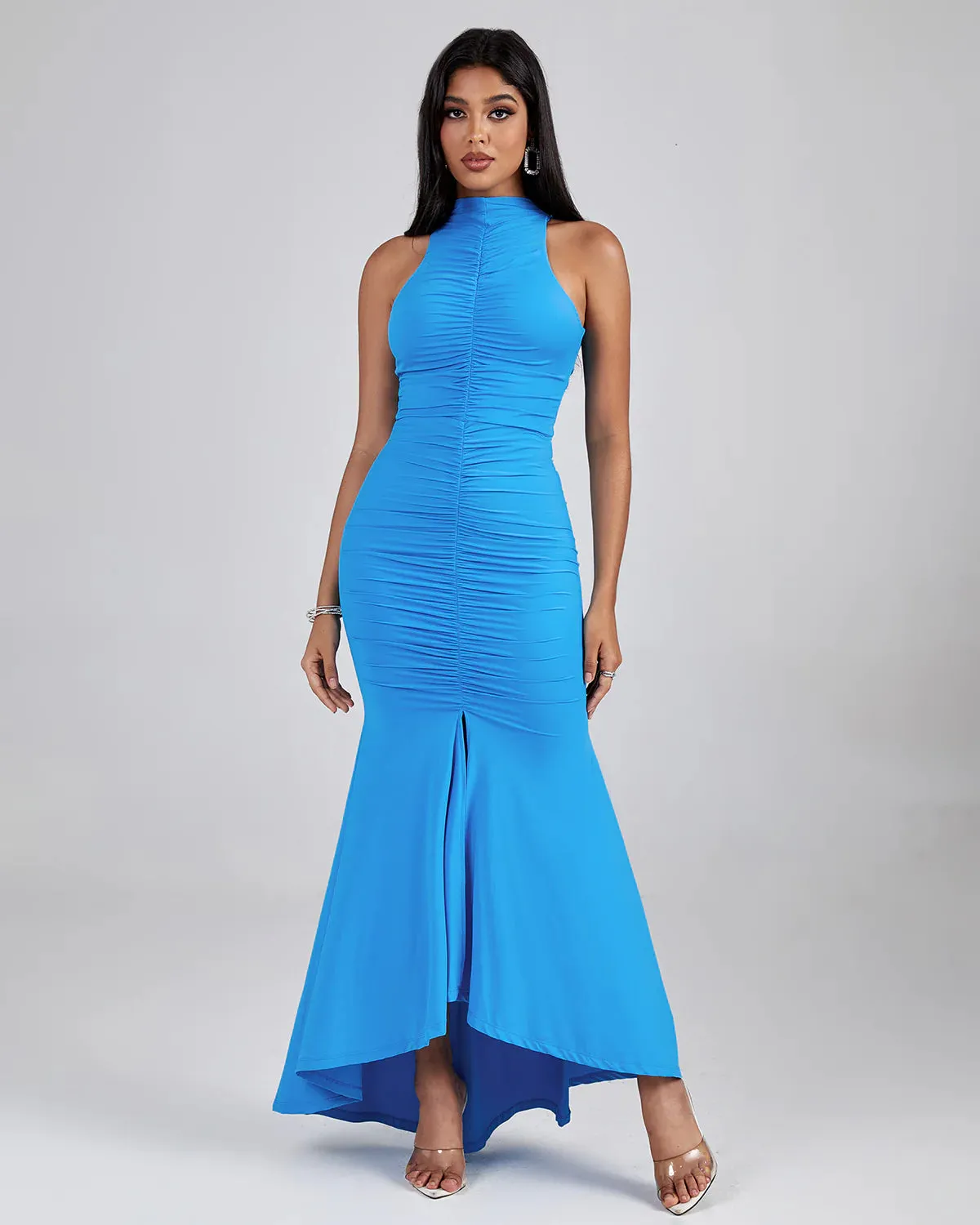 SALLY Turtleneck Ruched Maxi Bodycon Dress