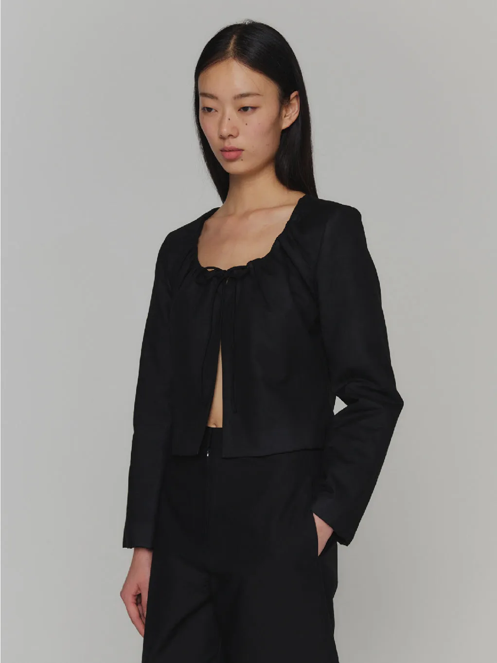 Sheer Padded Cropped Jacket Black