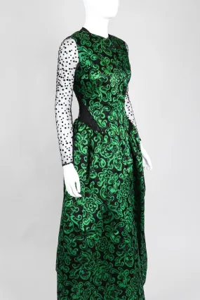 Sheer Panel Satin Gown