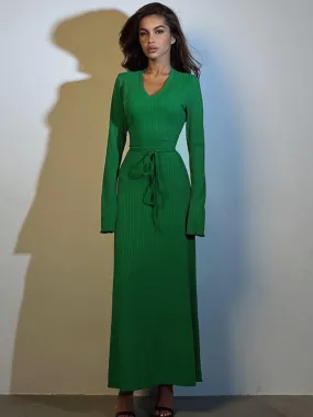 Shirley V Neck Lace-up Long Sleeve Maxi Dress